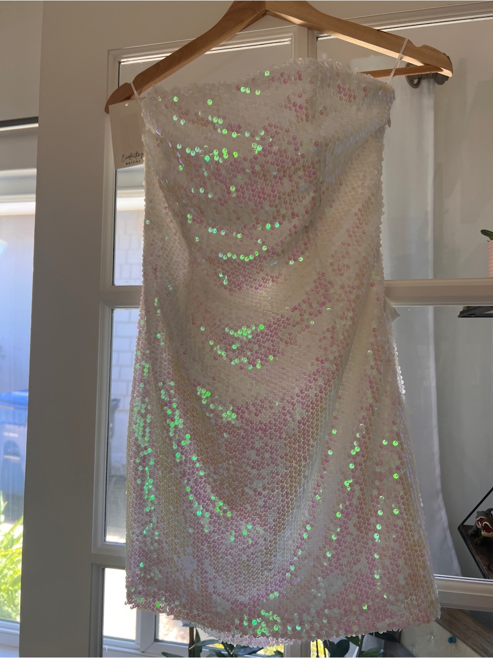 Iridescent Sequin Strapless Mini Dress - White/Pearl